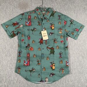 RSVLTS Disney Robin Hood Shirt Mens XS Green KUNUFLEX Short Sleeve Button Up
